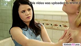 does athletic blonde lick hairy petite reporter's pussy?