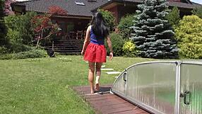 Fresh Air Teases Pussy in Short Skirt Garden No Panties
