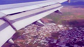 Risky public airplane handjob flashes huge cum explosion