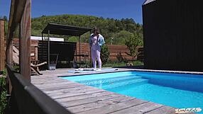 Neighbor fucks pool yoga babe