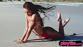 Petite Asian MILF And Ukrainian Brunette Babe Strip Tease Beach