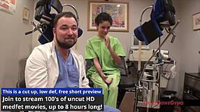 hey doc i'm your curly latina patient spreading in latex gloves backstage