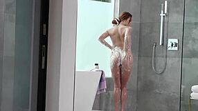 My stepdaughter showers while black stepdad stretches her tight holes.