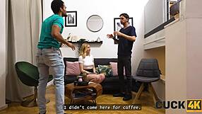 Pregnant Czech wife cheats on sofa as husband watches stranger fuck her hard.