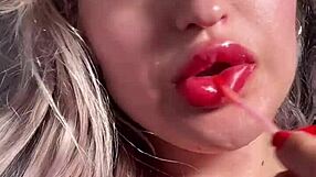 Big lipstick lips and long tongue tease you with dirty cuckold joi talk