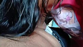 latina girlfriend slurps boyfriend's load after deep blowjob