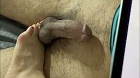 Feels so naughty playing with his throbbing cock while he watches porn and ignores my wet pussy