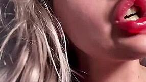 Big lipstick lips and long tongue tease you with dirty cuckold joi talk