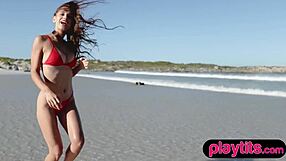 Petite Asian MILF And Ukrainian Brunette Babe Strip Tease Beach