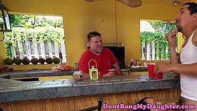 Petite 18+ Teen Anally Rides Senior's Cock Cowgirl Outdoors Neighbor Taboo