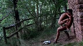 Hot Girl Rides Big Cock Doggystyle in Forest Outdoors