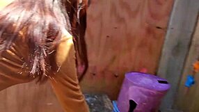 caught me spying now sucking my cock outdoor with squirting pussy reward