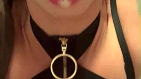 tattooed brunette dances sexy in leather lingerie masturbates dildo to wet orgasm