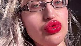 Big lipstick lips and long tongue tease you with dirty cuckold joi talk