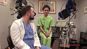 hey doc i'm your curly latina patient spreading in latex gloves backstage