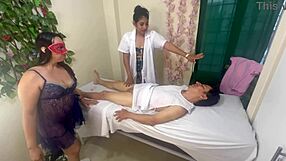 Old pervert at masseuse: ends up with hot ffm threesome massage turning into big tits blowjob cumshot?