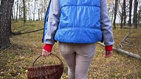 sexy milf teases huge ass in tight jeans through forest outdoor nature fetish walk