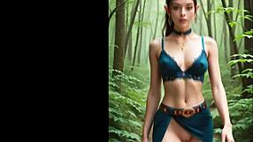 forest elf brunette strips cool outfit for nude poses wanna see her bare?