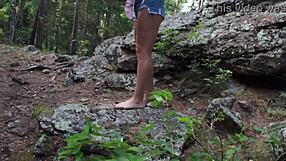 Spy this brunette milf's naked outdoor walk with long legs and feet?