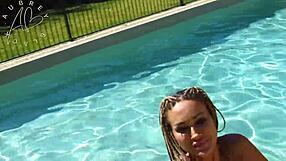 aubrey black deepthroats landlord's monster cock outdoors by the pool for rent