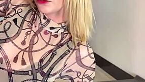 sophie van loo in gray leggings and high heels sets the kitchen counter on fire with her sexy legs and tits?