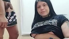 Amateur teen masturbates while sucking stepbro's bare cock hard