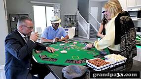 three old kinky dudes destroy young busty teen's ass and tits after poker with monster cocks!