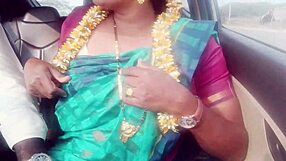 Indian housewife dirty talks during car sex with husband's father on long drive