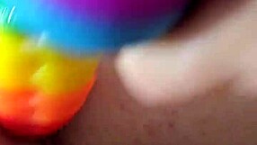 Rainbow Dildo Gapes Chubby Ass for Anal Creampie Fill