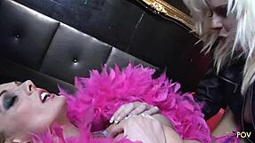 Whoa, sexy blonde milf strippers rip clothes and lick pierced pussies with dildos at nightclub?