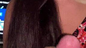 check out this brunette giving wellington prado a tasty handjob on his big cock in her pink outfit