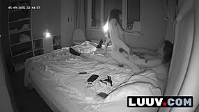 Real exhibitionist couple flashes shaved pussy and juicy tits in homemade bedroom sex