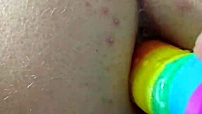 Rainbow Dildo Gapes Chubby Ass for Anal Creampie Fill