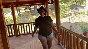 Sexy Cowgirl in Tight Dress Rides Oiled Big Black Cock Bent Over Doggystyle Sloppy Blowjob