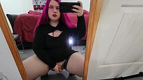 Pound that fat BBW tranny's monster cock close-up in lingerie mirror POV cumshot!