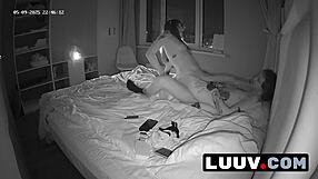 Real exhibitionist couple flashes shaved pussy and juicy tits in homemade bedroom sex