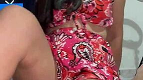 check out this brunette giving wellington prado a tasty handjob on his big cock in her pink outfit