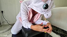 blonde milf in unicorn costume squirts hard riding sybian machine to wild orgasm