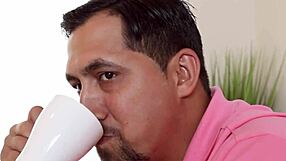 teen brunette slurps big cock before massive facial cumshot