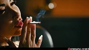 French brunette huge fake tits smokes cigarette masturbates dirty talk moans riding cowgirl cumshot