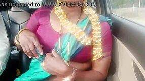 Indian housewife dirty talks during car sex with husband's father on long drive