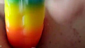 Rainbow Dildo Gapes Chubby Ass for Anal Creampie Fill