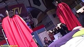 Hey, check this skinny babe getting banged hard on public stage