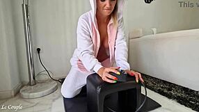 blonde milf in unicorn costume squirts hard riding sybian machine to wild orgasm
