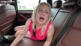 fat milf's prolapsed pussy ruined by massive dildo fisting on car trip