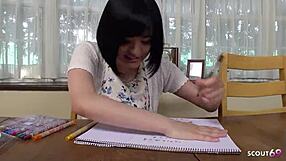 Ever wonder how this petite Japanese teen's long nipples lead to classmate creampie drip?