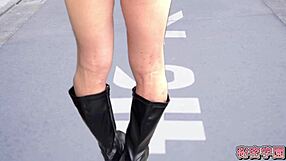 i tease rip clothes masturbate in miniskirt boots polka dot panties bathroom