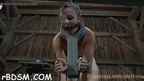 Bound babe with perfect body endures rough missionary pounding and blowjob