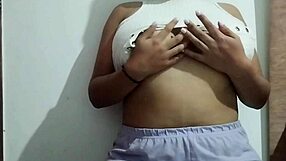 Milf Massages Her Huge Natural Tits with Horny Pleasure in Real Homemade