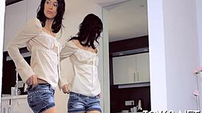 barely legal teen spreads legs wide for dildo fingering solo